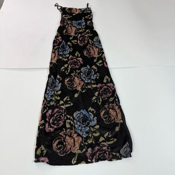 ASOS Maxi Dress Womens 8 Velvet Burnout Devore Slip Lace Up Back Strappy Black - Picture 1 of 9